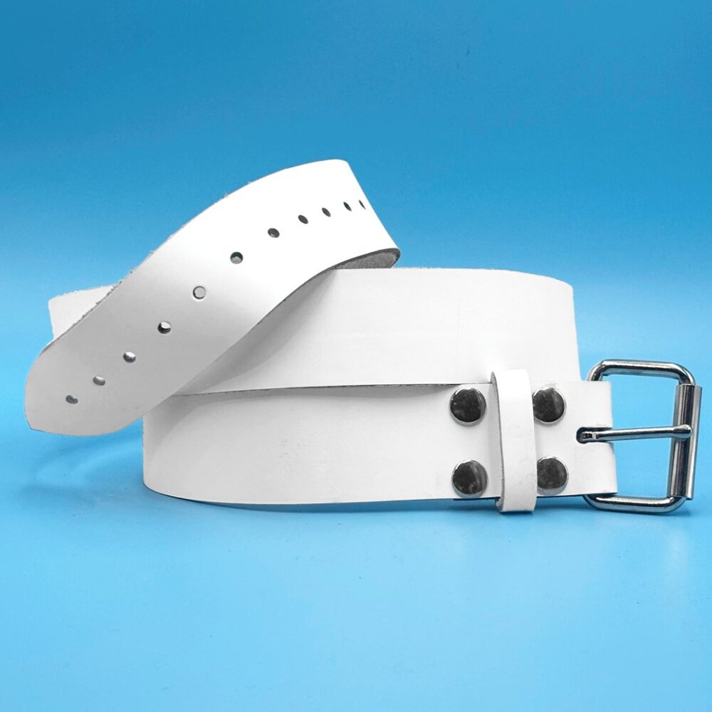 3-Row White Leather Punk Rock Belt by Nemesis Leather - Brand New Deadstock